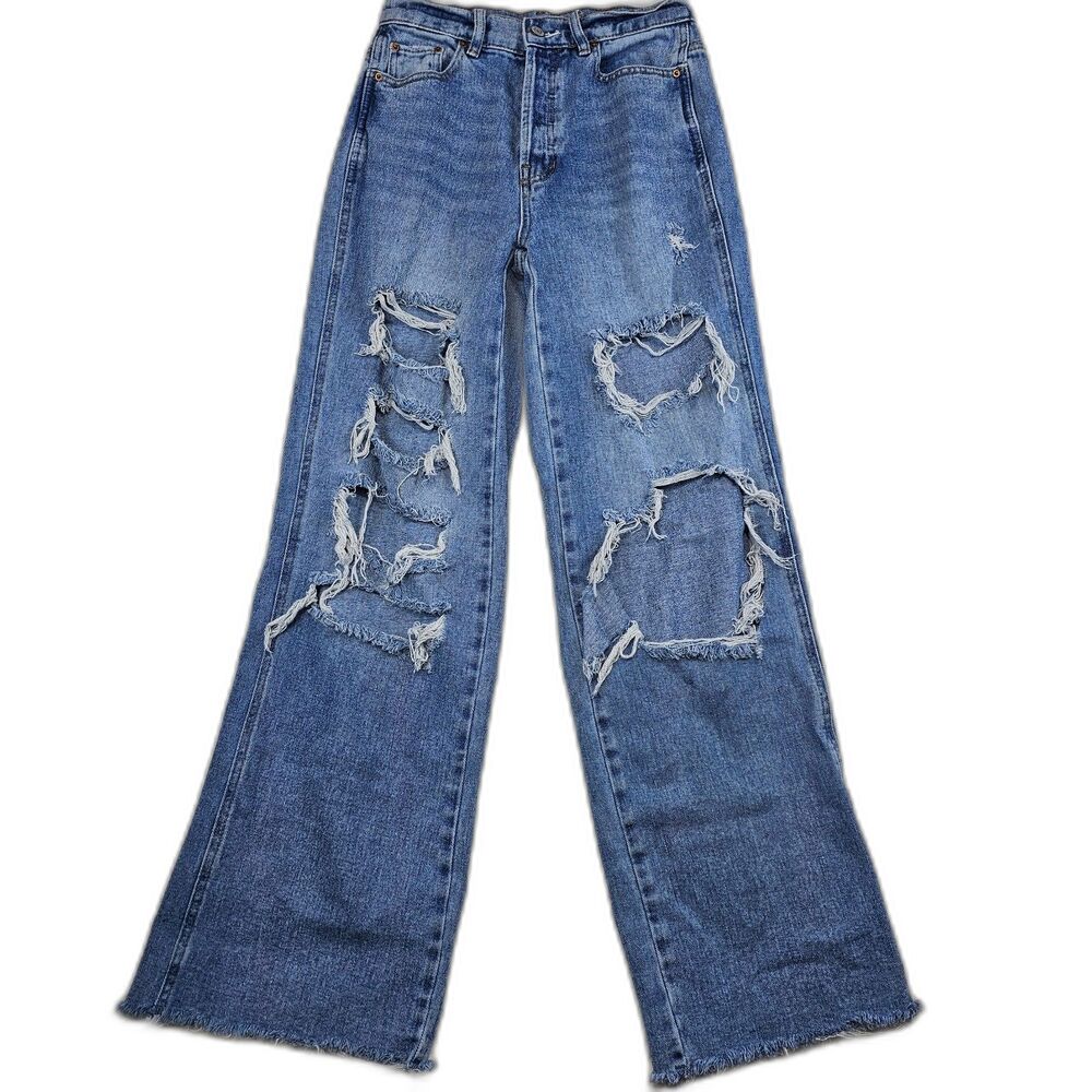 PacSun Casey Low Rise Baggy Wide Leg Distressed Jeans Light Wash 25 Y2K - Picture 2 of 13